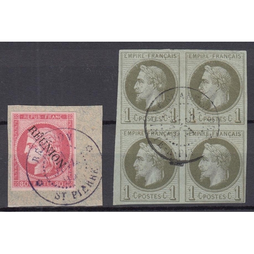 473 - Reunion - 1891 ovpt 80c pale rose with 4 margins on piece tied ‘Reunion St. Pierre’ cds (SG12A, Cat ... 