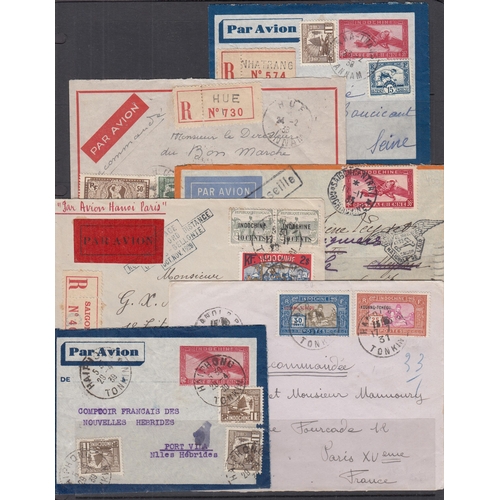 455 - Indo-China – a collection of around 100 covers written up in album, mostly 1930s Air Mails to France... 
