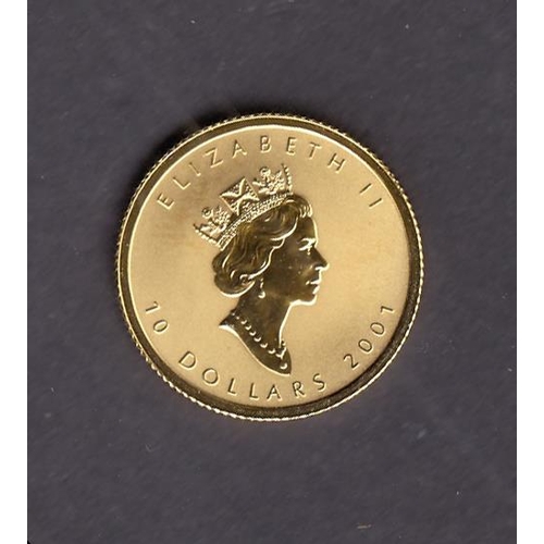 64 - Canada 2001 fine gold $10 ¼oz coin, in good condition