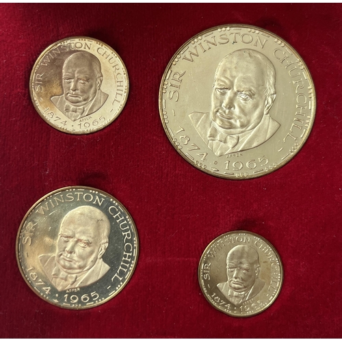 4 - 1965 Death of Sir Winston Churchill x4 gold (18 Ct) medallion commemorative coin set includes 40mm d... 