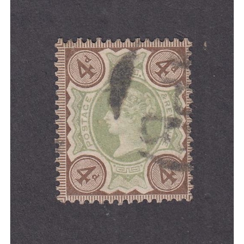 544 - 1887 Jubilee 4d green and brown used with inverted wmk, colour somewhat ‘washed’ but a scarce item, ... 