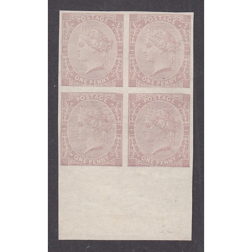 543 - 1880 Perkins Bacon 1d Essay for 1d in brownish lilac, a fine lower marginal block of 4 with good mar... 