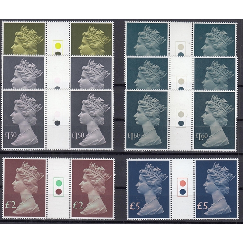 574 - 1977-87 x2 mint sets of SG1026-1028 high value £1 to £5 mint traffic light gutter pairs set of eight... 