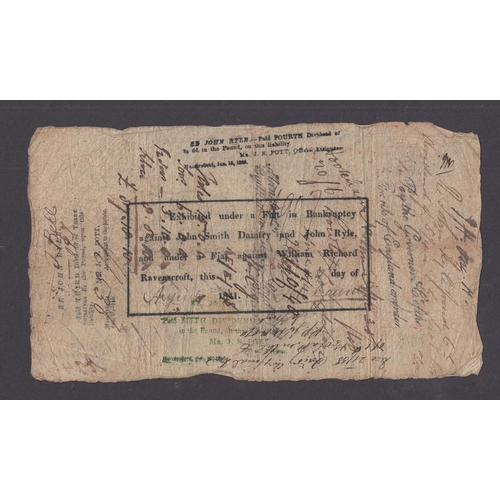 42 - UK 1840 Macclesfield & Cheshire Bank £5 Provincial Banknote with boxed bank stamp, in good condition