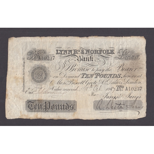 79 - UK 1887 Lynn Regis & Norfolk Bank £10 Provincial Banknote, in good condition