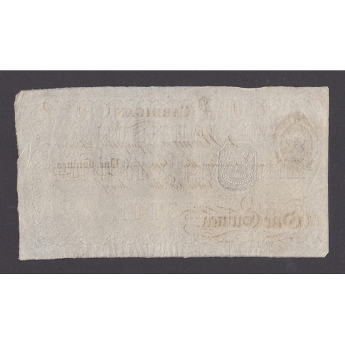 85 - UK 19th Century unissued Cardigan Bank One Guinea Provincial banknote, with Revenue Embossed ‘Promis... 