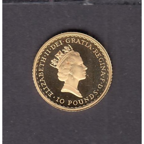 23 - UK 1991 gold proof £10 Britannia 1/10 ounce, boxed with CoA