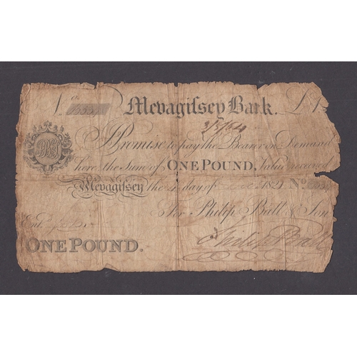 40 - UK 1821 Mevagissey Bank (Cornwall) £1 Provincial Banknote, in poor to good (legible) condition