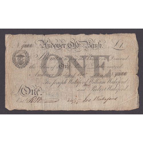 26 - UK 1824 Andover Old Bank £1 Provincial Banknote, in good condition