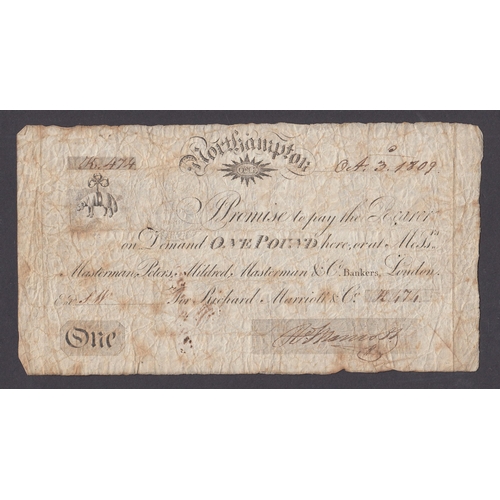 27 - UK 1809 Northampton £1 Provincial Banknote, in good condition