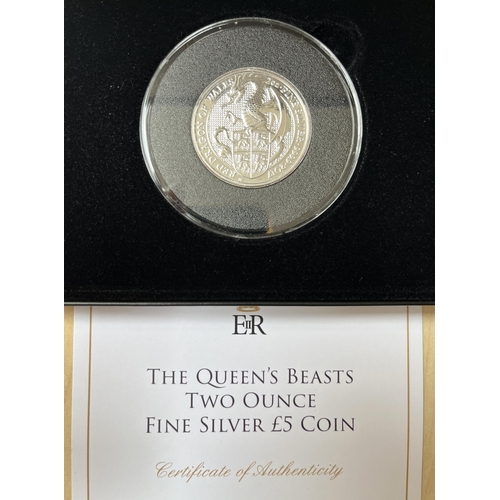 50 - UK 2017 The Queen’s Beasts, Red Dragon of Wales, 2oz fine silver uncirculated £5 coin, boxed with Co... 