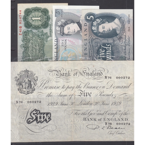 16 - A group of x10 UK noted 1949 Beale white £5 note and Hollom & Somerset £5 notes condition generally ... 