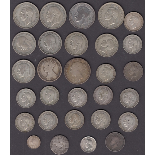 9 - A collection of UK pre 1947 circulated silver coins, from 3d to 2/6-, mixed condition strength in KG... 