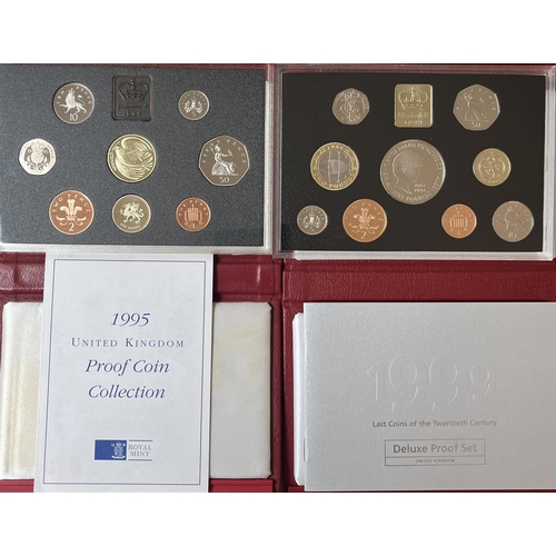 38 - A collection of x8 UK QEII Deluxe Proof Year sets from 1994 to 1999