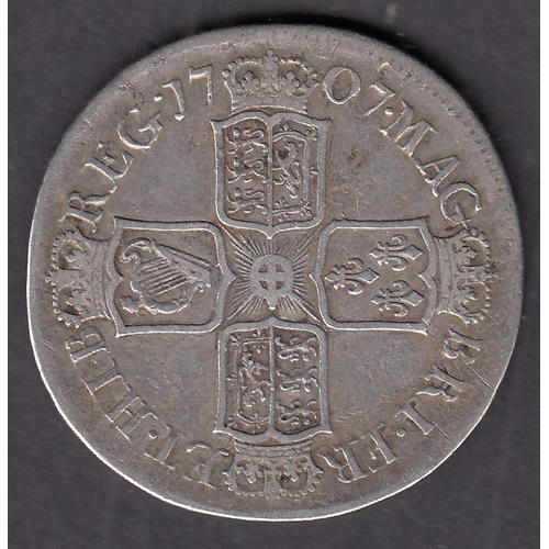 212 - UK 1707 E Queen Anne silver Half Crown (SEXTO), in good condition