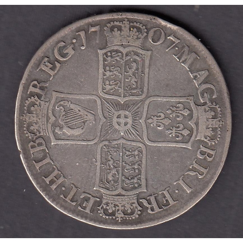 213 - UK 1707 E Queen Anne silver Half Crown (SEXTO), in good condition