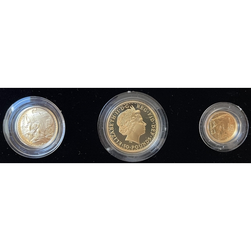 347 - UK 2003 Gold Proof Britannia Three-Coin Collection, comprises of gold proof £10 Britannia, gold proo... 