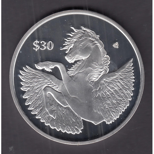 165 - B.V.I. 2019 Pegasus 5oz fine silver proof $30 coin, boxed with CoA