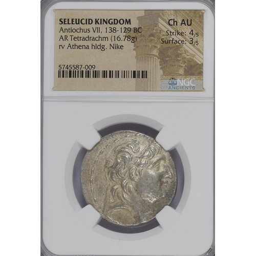 196 - Seleucid Kingdom, Antiochus VII 138-129 B.C., silver Tetradrachm coin (weight 16.78g), posthumous is... 