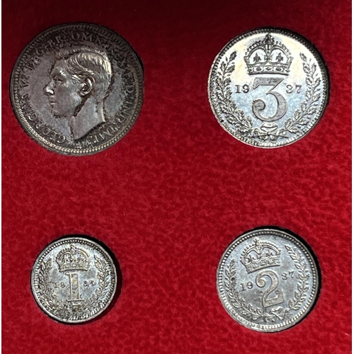 303 - UK 1937 four-coin silver complete Maundy set, in good condition