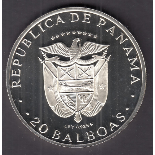 184 - Panama 1974 silver proof 20 Balboas, boxed with CoA