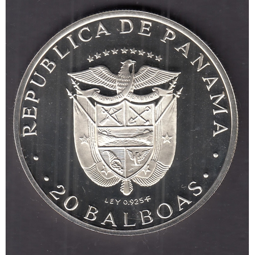 185 - Panama 1974 silver proof 20 Balboas, boxed with CoA