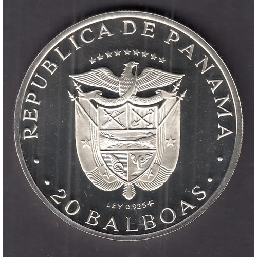 186 - Panama 1974 silver proof 20 Balboas, boxed with CoA