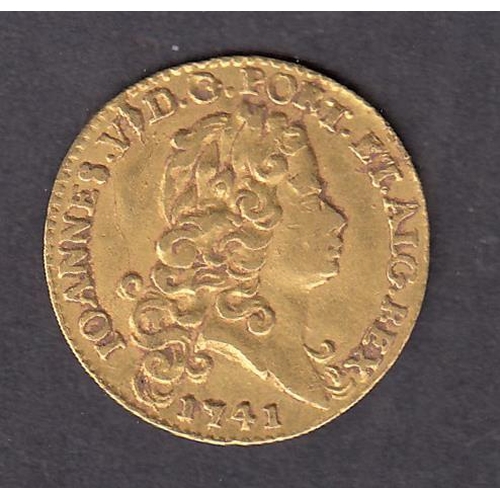 189 - Portugal 1741 gold half Escudo, in good condition.