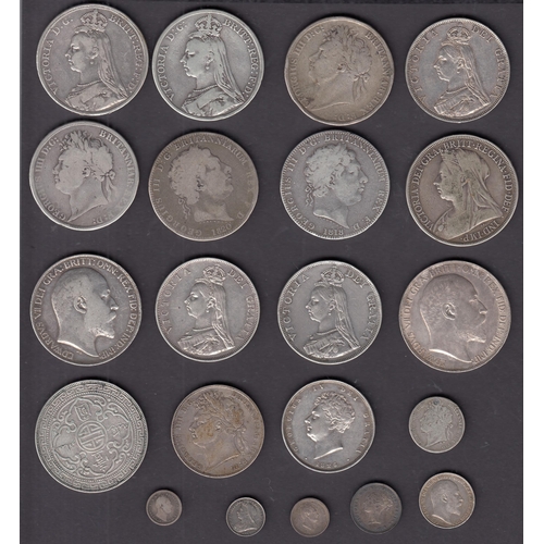 143 - An accumulation of UK circulated pre 1947 silver coins, from the 19th & 20th Century, noted x7 19th ... 