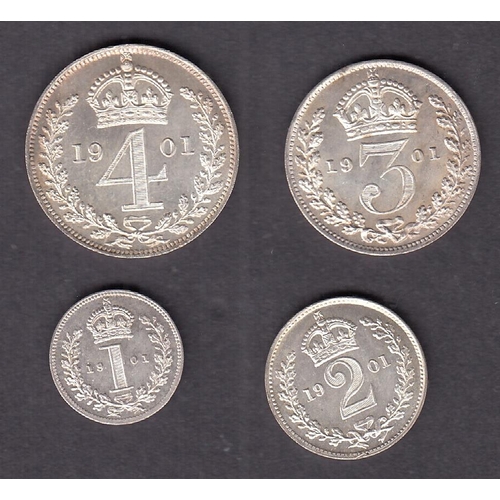 251 - UK 1901 QV four-coin silver complete Maundy set, in good condition