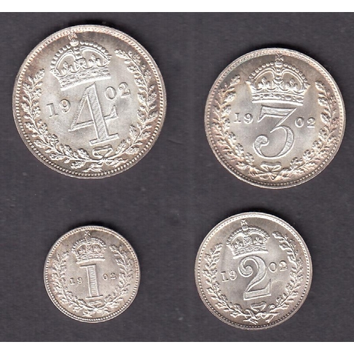 252 - UK 1902 EDVII four-coin silver complete Maundy set, in good condition