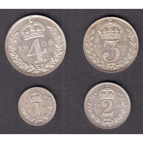 264 - UK 1906 EDVII four-coin silver complete Maundy set, in good condition