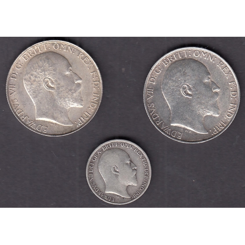 73 - A group of x3 UK EDVII silver coins, includes 1905 silver 6d, 1905 silver Florin and 1910 silver Flo... 