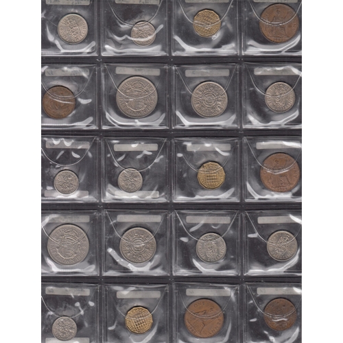 7 - A collection of UK circulated coins in plastic pages and loose, mainly mid-late 20th Century includi... 