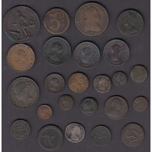 47 - A group of mainly UK 19th Century circulated copper coins, plus odd tokens, plastics and loose, note... 