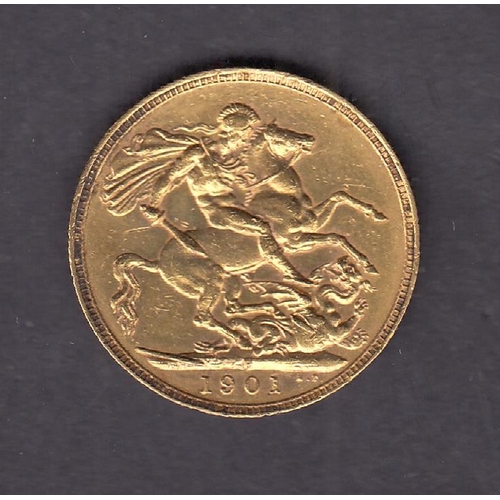 250 - UK 1901 gold full Sovereign, Perth Mint Mark, in good condition