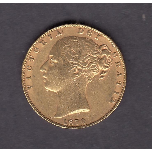 229 - UK 1870 gold full Sovereign, Die 86, in good condition