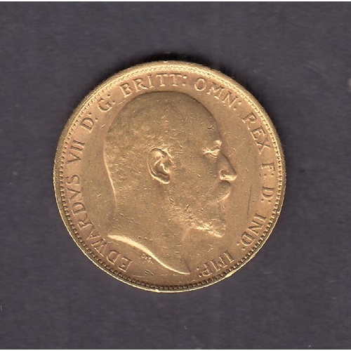 270 - UK 1907 gold full Sovereign, Sydney Mint Mark, in good condition