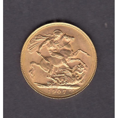 269 - UK 1907 gold full Sovereign, Perth Mint Mark, in good condition