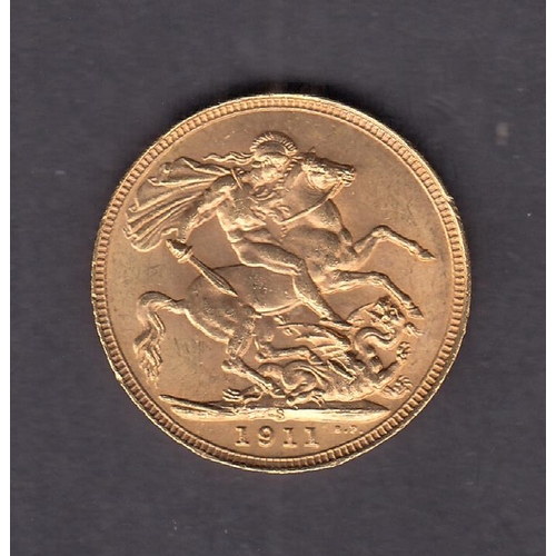 279 - UK 1911 gold full Sovereign, Sydney Mint Mark, in good condition