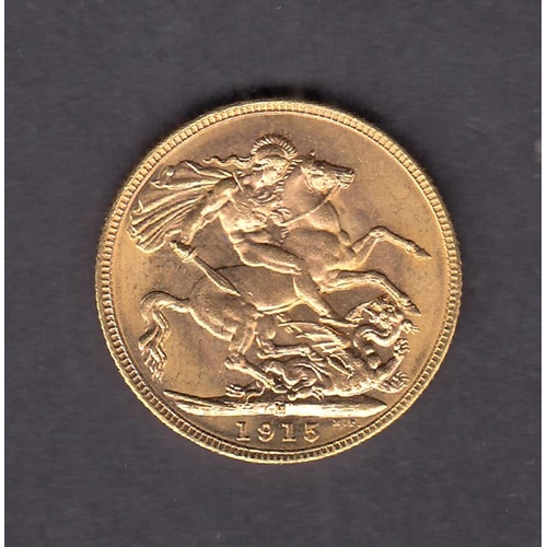 290 - UK 1915 gold full Sovereign, Melbourne Mint Mark, in good condition