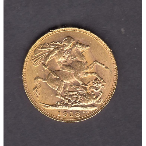 294 - UK 1918 gold full Sovereign, Perth Mint Mark, in good condition