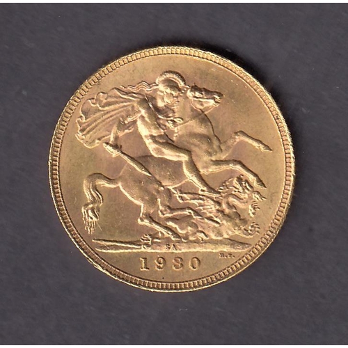 298 - UK 1930 gold full Sovereign, Mint Mark ‘SA’ Pretoria, in good condition