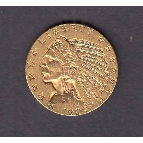 409 - USA 1909 gold $5 coin, in good condition with CoA