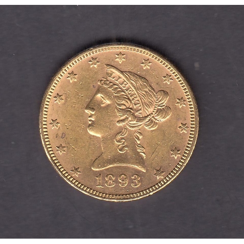 406 - USA 1893 gold $10 coin, in good condition