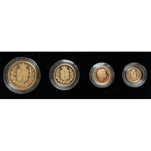 345 - UK 2002 Gold Proof Sovereign Four-Coin Set, comprises of gold proof half Sovereign, gold proof full ... 