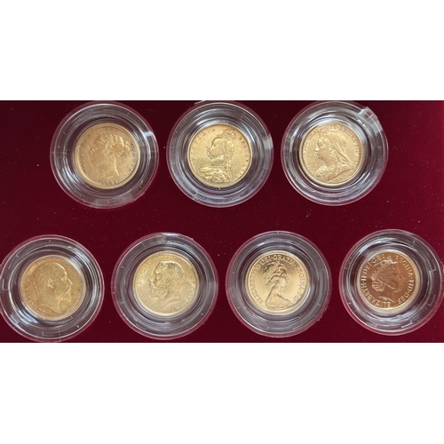 205 - The Royal Mint Half Sovereign Portrait Collection, from QV to QEII comprising of x7 gold half Sovere... 