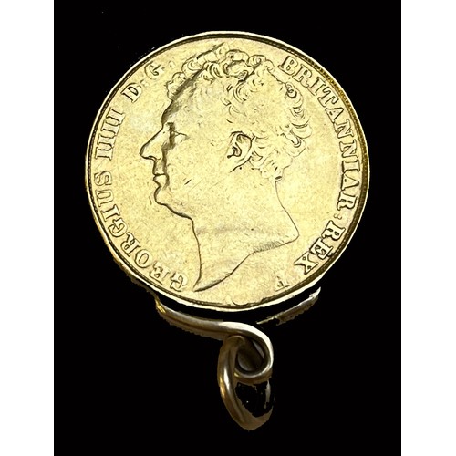 221 - UK 1823 gold Two Pound coin, with mount, in good condition