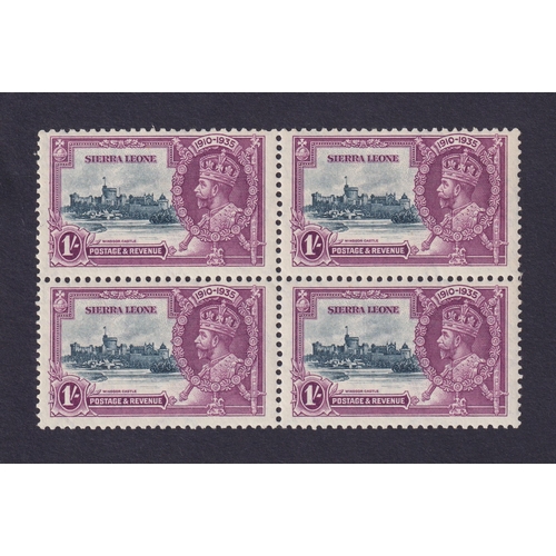 1123 - 1935 Silver Jubilee 1/- in u/m block of 4 (very light gum toning), the upper left stamp with ‘Extra ... 