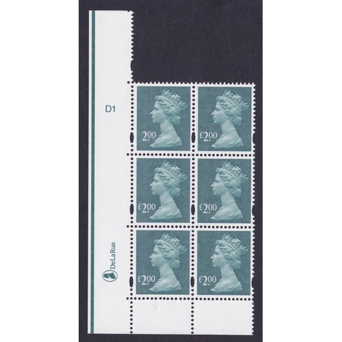 936 - 2003 £2 deep blue-green in control D1 block of 6 u/m, the upper left stamp with the ‘£’ missing, a f... 